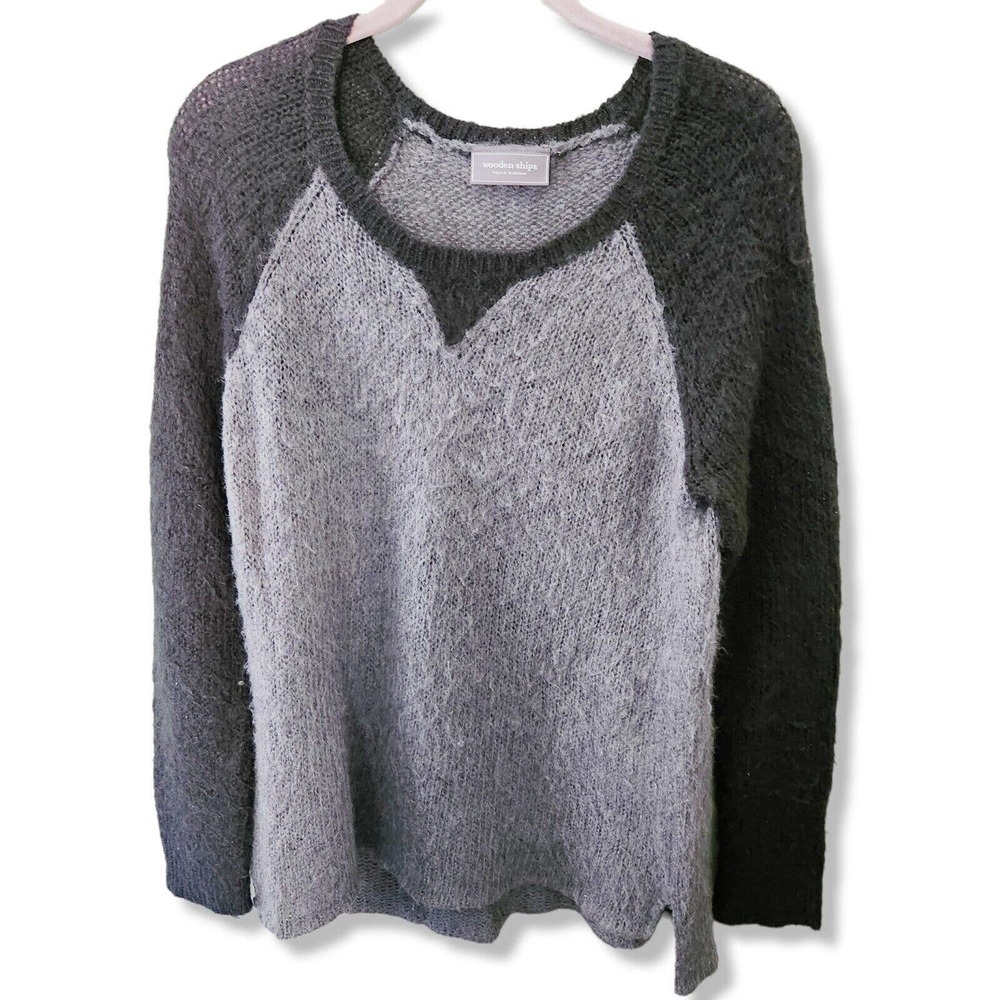 Wooden Ships Anthropologie Black Gray Mohair wool soft Sweater oversized S M